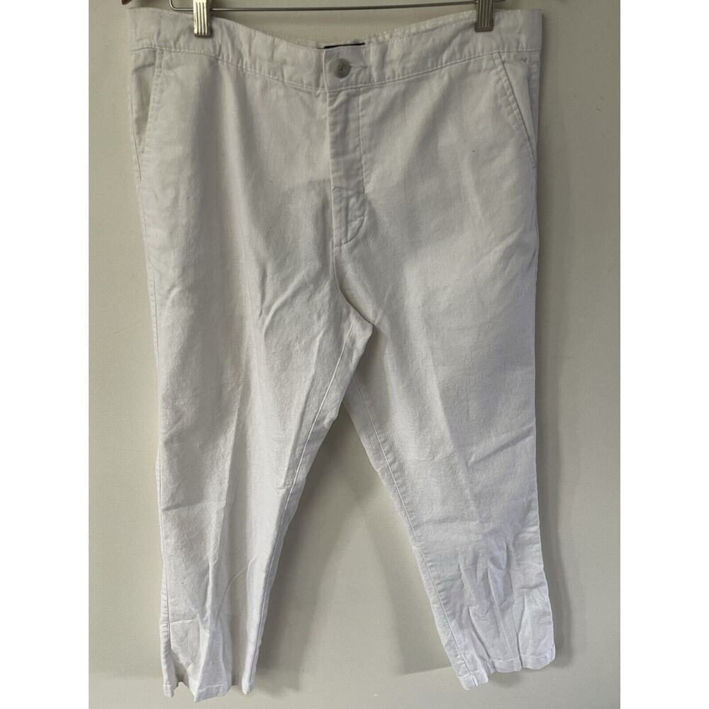 Marc Anthony Linen Blend Mens 36x30 Slim Fit Pants Drawstring White Coastal